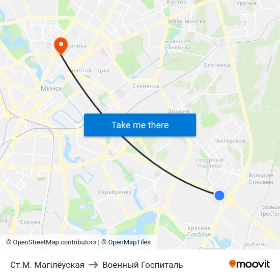 Ст.М. Магілёўская to Военный Госпиталь map