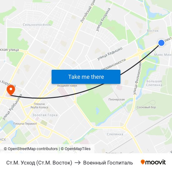 Ст.М. Усход (Ст.М. Восток) to Военный Госпиталь map