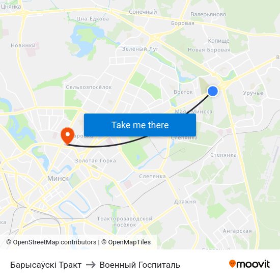 Барысаўскі Тракт to Военный Госпиталь map