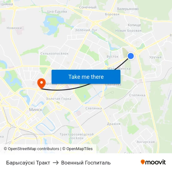 Барысаўскі Тракт to Военный Госпиталь map