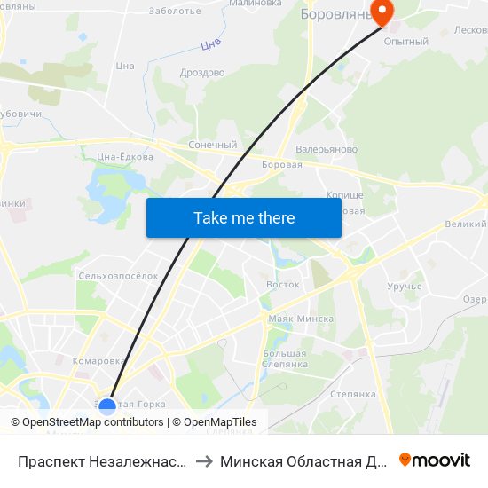 Праспект Незалежнасці (Проспект Независимости) to Минская Областная Детская Клиническая Больница map