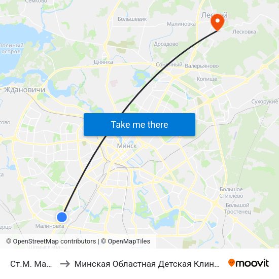 Ст.М. Малінаўка to Минская Областная Детская Клиническая Больница map