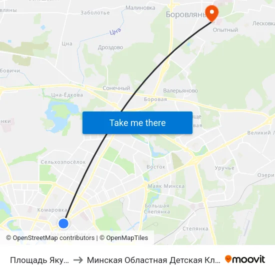 Площадь Якуба Коласа to Минская Областная Детская Клиническая Больница map