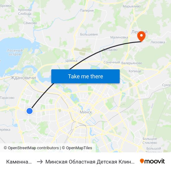 Каменная Горка to Минская Областная Детская Клиническая Больница map