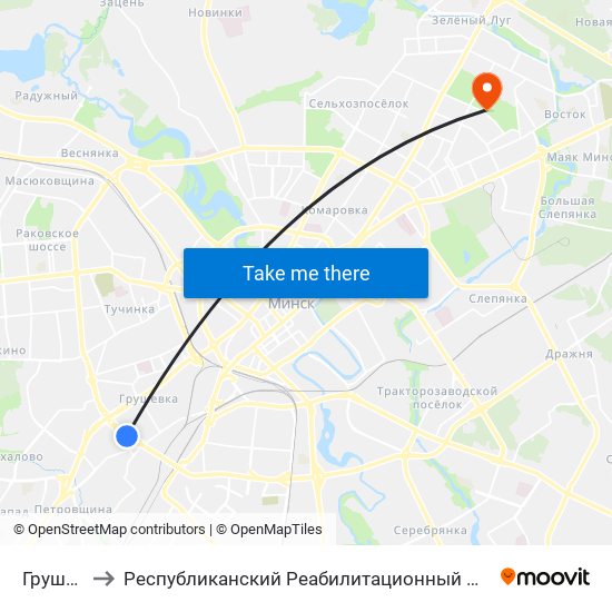 Грушаўская to Республиканский Реабилитационный Центр Для Детей-Инвалидов map