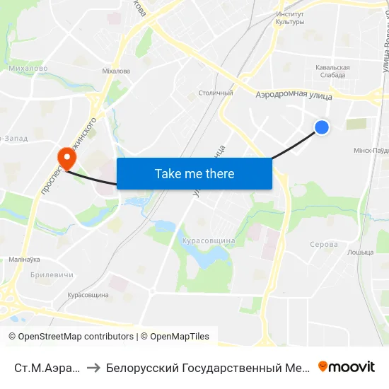 Ст.М.Аэрадромная to Белорусский Государственный Медицинский Университет map