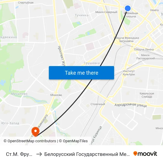 Ст.М. Фрунзенская to Белорусский Государственный Медицинский Университет map
