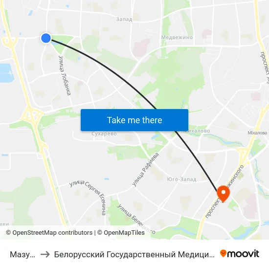 Мазурава to Белорусский Государственный Медицинский Университет map