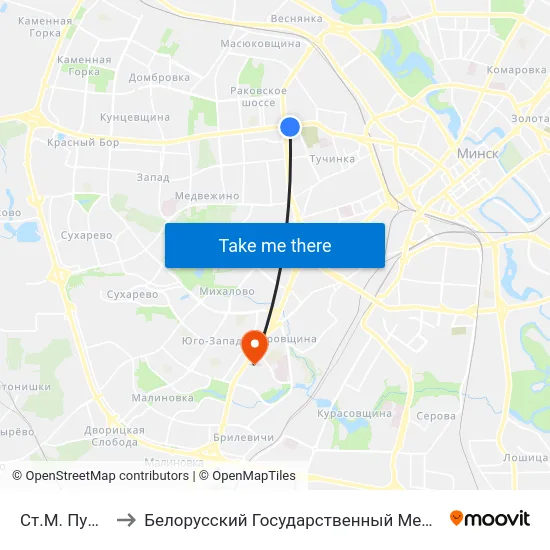 Ст.М. Пушкінская to Белорусский Государственный Медицинский Университет map