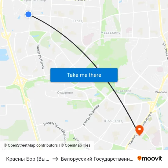 Красны Бор (Высадка Пасажыраў) to Белорусский Государственный Медицинский Университет map