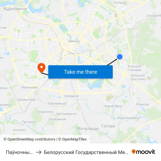 Паўночны Пасёлак to Белорусский Государственный Медицинский Университет map