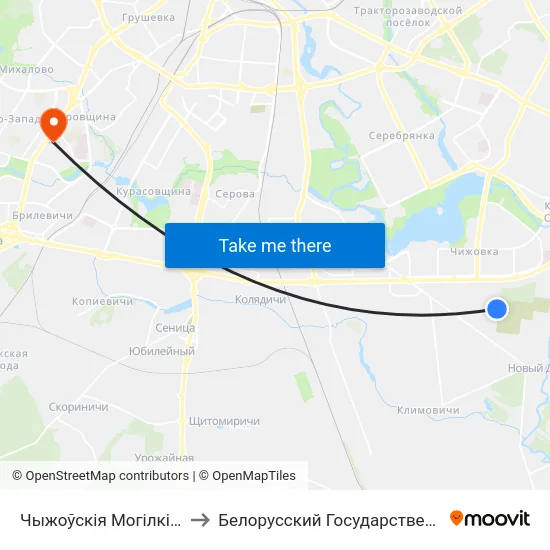 Чыжоўскія Могілкі (Чижовское Кладбище) to Белорусский Государственный Медицинский Университет map