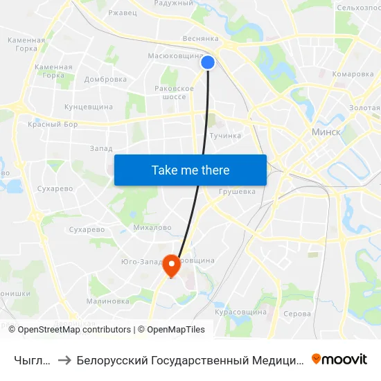 Чыгладзэ to Белорусский Государственный Медицинский Университет map