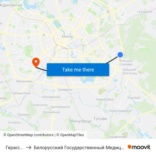 Герасіменкі to Белорусский Государственный Медицинский Университет map