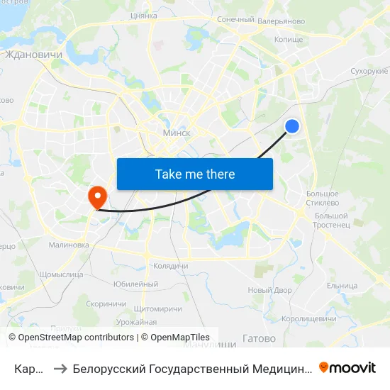 Карвата to Белорусский Государственный Медицинский Университет map