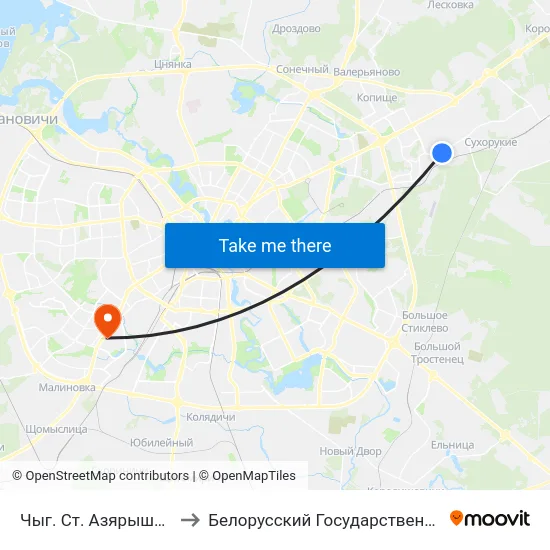 Чыг. Ст. Азярышча (Ж/Д Ст. Озерище) to Белорусский Государственный Медицинский Университет map