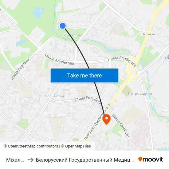Міхалова-2 to Белорусский Государственный Медицинский Университет map