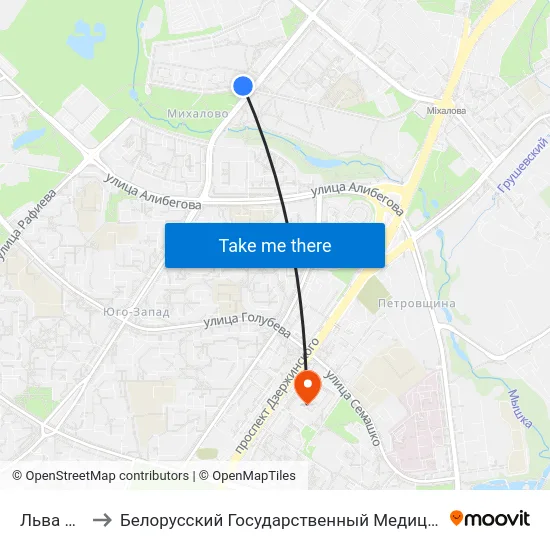Льва Сапегі to Белорусский Государственный Медицинский Университет map