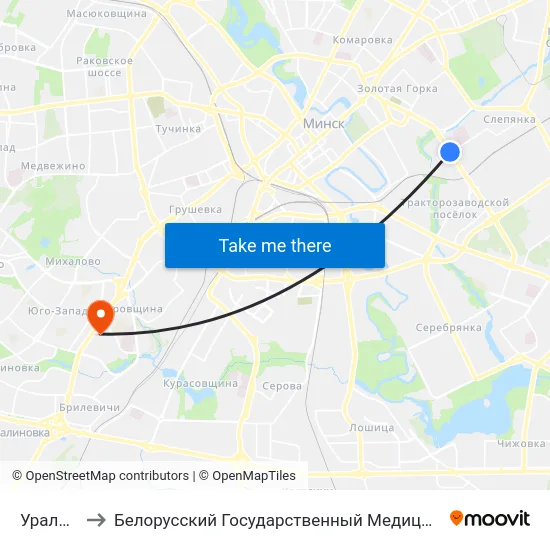 Уральская to Белорусский Государственный Медицинский Университет map