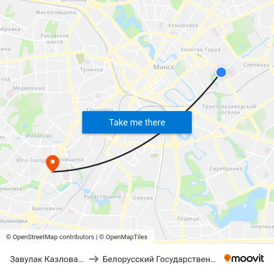 Завулак Казлова (Переулок Козлова) to Белорусский Государственный Медицинский Университет map