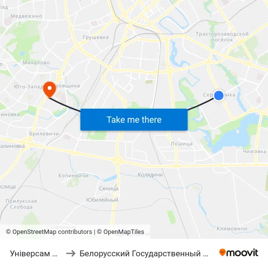 Універсам Серабранка to Белорусский Государственный Медицинский Университет map