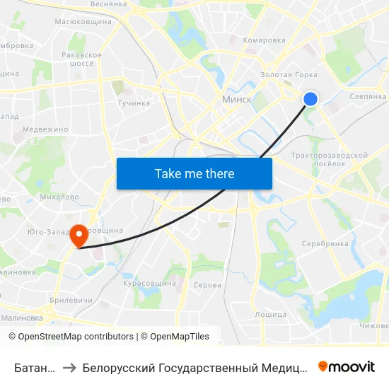 Батанічная to Белорусский Государственный Медицинский Университет map