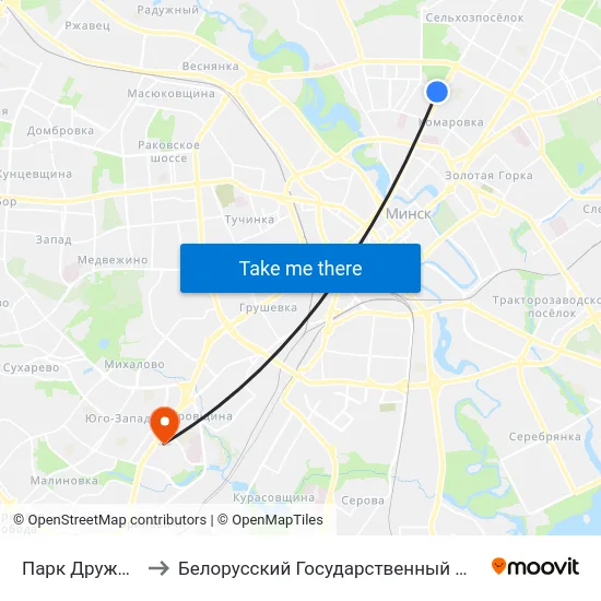 Парк Дружбы Народаў to Белорусский Государственный Медицинский Университет map