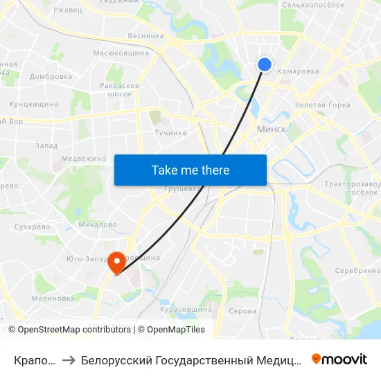 Крапоткіна to Белорусский Государственный Медицинский Университет map