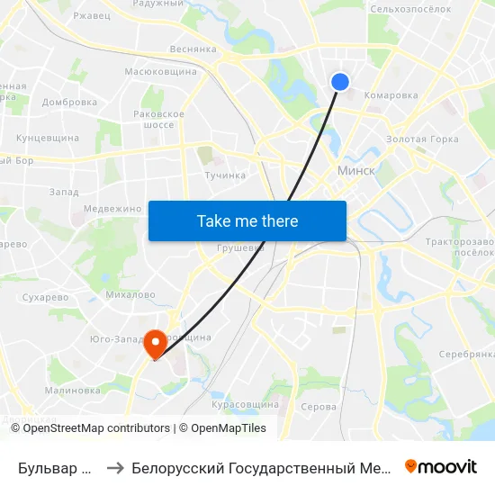Бульвар Шаўчэнкі to Белорусский Государственный Медицинский Университет map