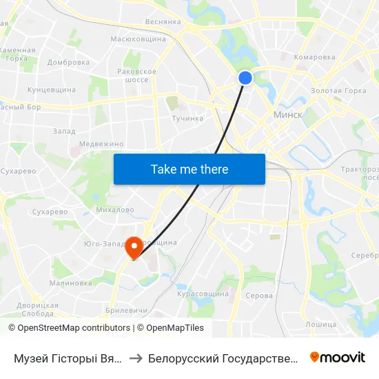 Музей Гісторыі Вялікай Айчыннай Вайны to Белорусский Государственный Медицинский Университет map