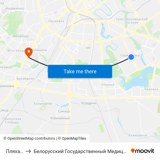 Пляханава to Белорусский Государственный Медицинский Университет map