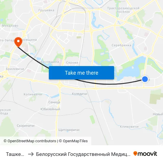 Ташкенцкая to Белорусский Государственный Медицинский Университет map