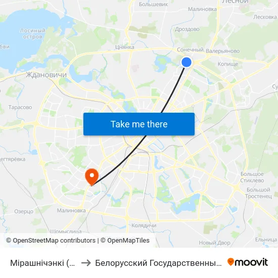 Мірашнічэнкі (Мирошниченко) to Белорусский Государственный Медицинский Университет map