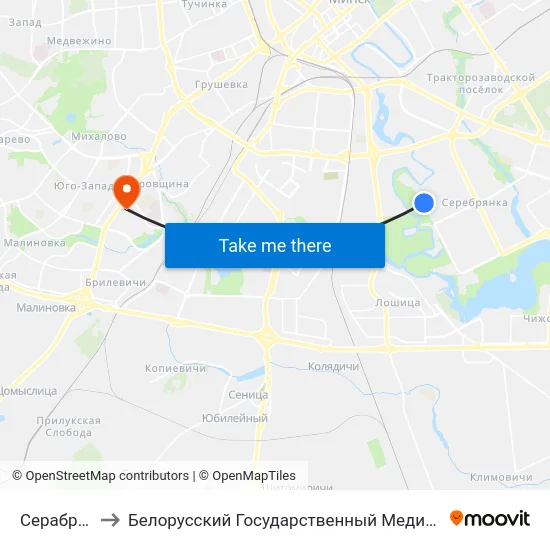 Серабранка-9 to Белорусский Государственный Медицинский Университет map
