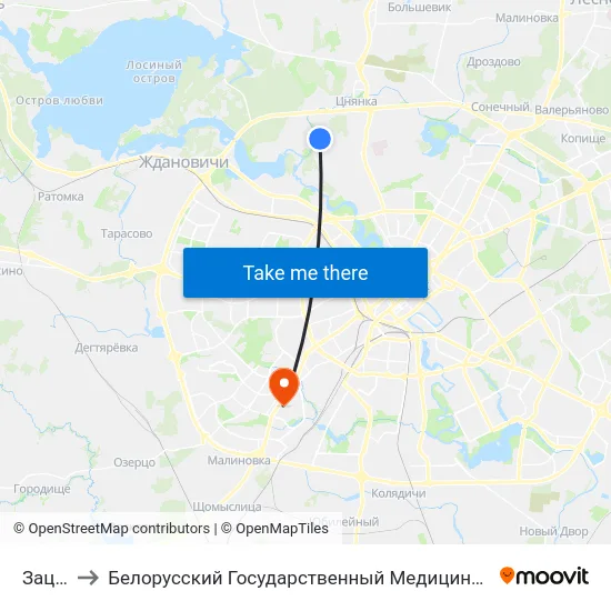 Зацань to Белорусский Государственный Медицинский Университет map