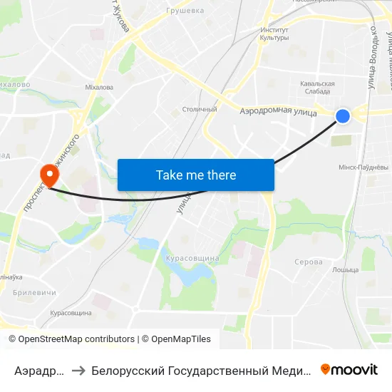 Аэрадромная to Белорусский Государственный Медицинский Университет map