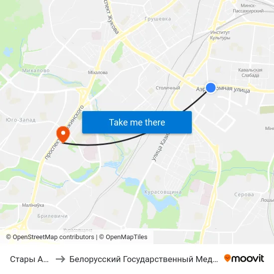 Стары Аэрапорт to Белорусский Государственный Медицинский Университет map