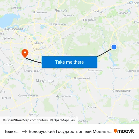 Быкачына to Белорусский Государственный Медицинский Университет map
