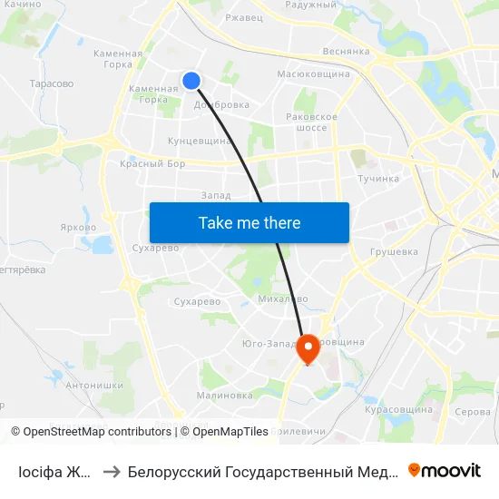 Іосіфа Жыновіча to Белорусский Государственный Медицинский Университет map