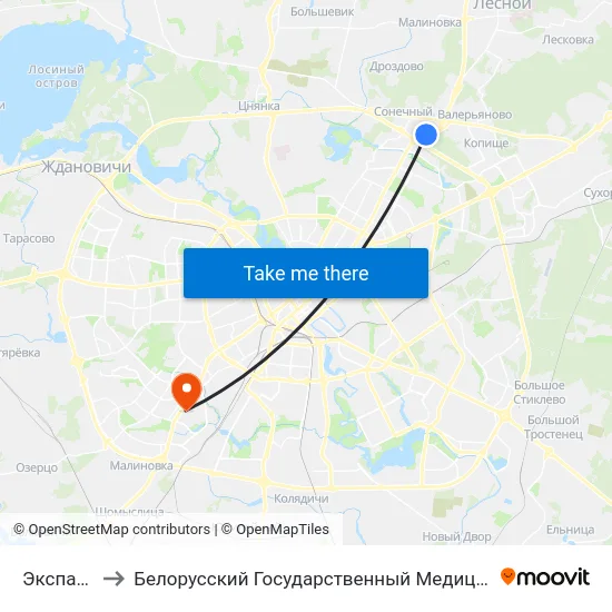 Экспацэнтр to Белорусский Государственный Медицинский Университет map