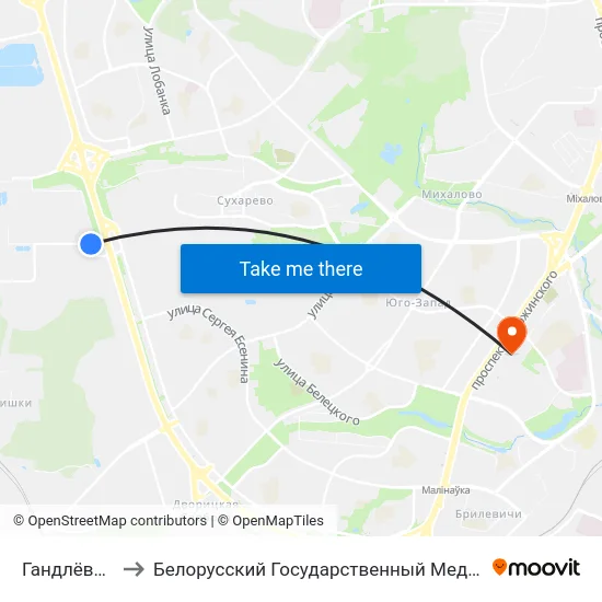 Гандлёвы Цэнтр to Белорусский Государственный Медицинский Университет map