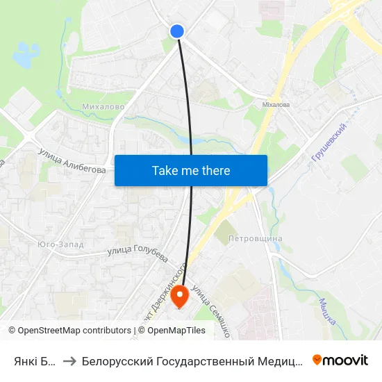Янкі Брыля to Белорусский Государственный Медицинский Университет map