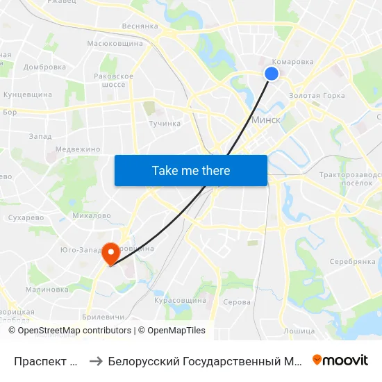 Праспект Машэрава to Белорусский Государственный Медицинский Университет map