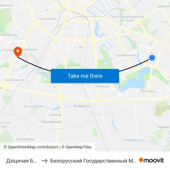 Дзіцячая Бальніца №4 to Белорусский Государственный Медицинский Университет map