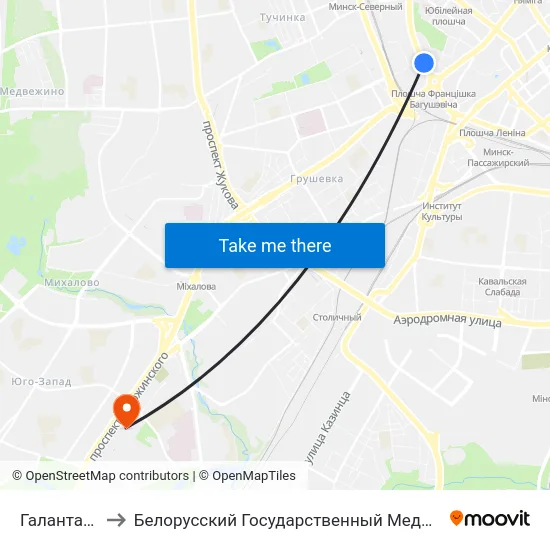Галантарэйная to Белорусский Государственный Медицинский Университет map
