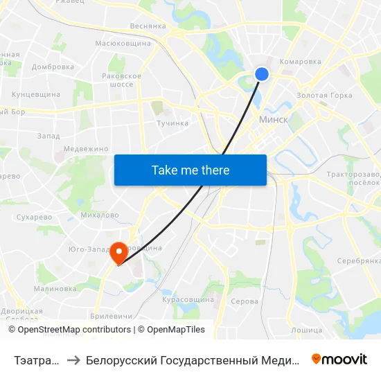 Тэатральная to Белорусский Государственный Медицинский Университет map