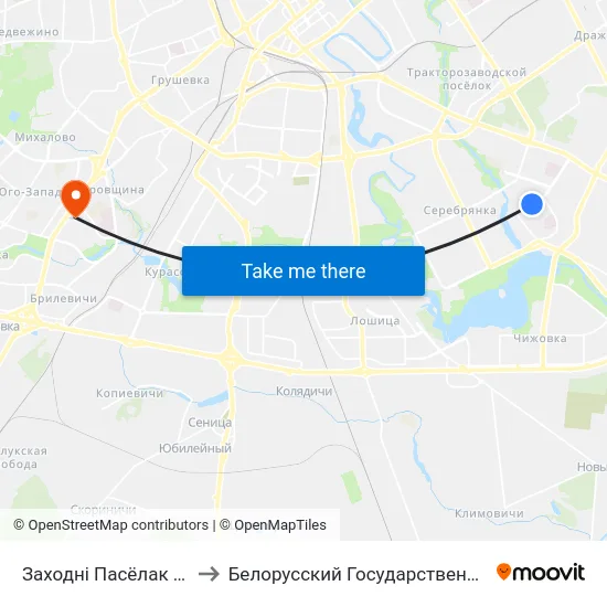 Заходні Пасёлак (Западный Поселок) to Белорусский Государственный Медицинский Университет map