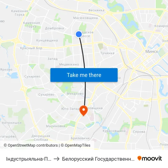 Індустрыяльна-Педагагічны Каледж to Белорусский Государственный Медицинский Университет map