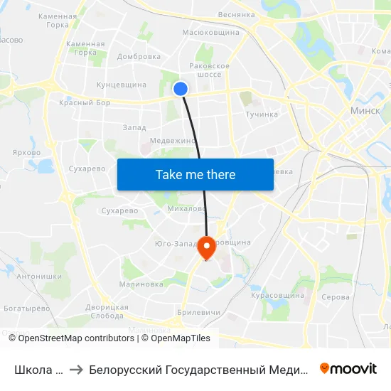 Школа №140 to Белорусский Государственный Медицинский Университет map