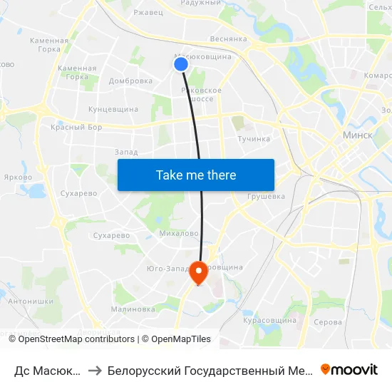 Дс Масюкоўшчына to Белорусский Государственный Медицинский Университет map